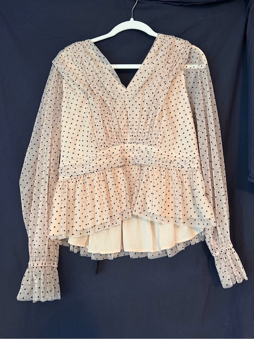 LOFT Cream Sheer Polka Dot Peplum Blouse